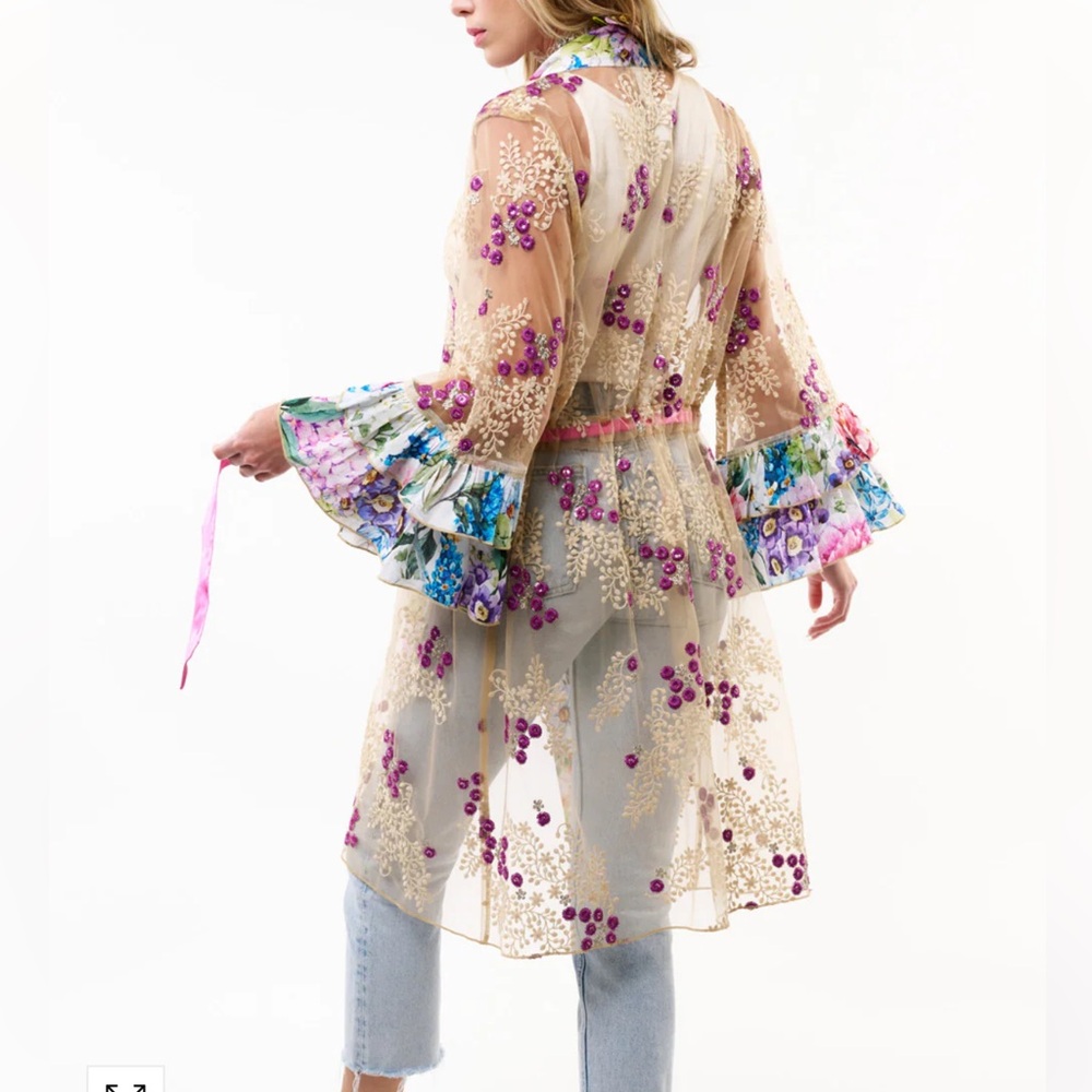 🆕 ARATTA IBIZA EMBELLISHED MESH KIMONO - Picture 4 of 14